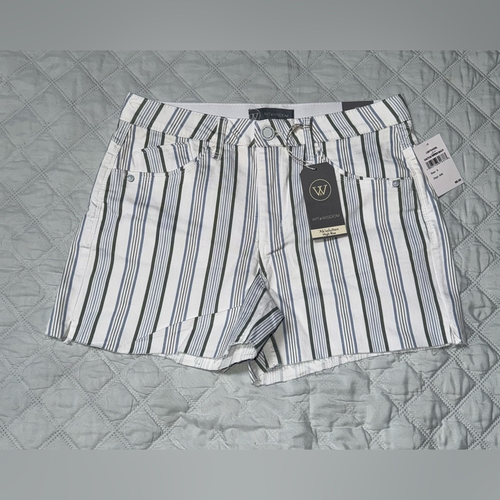 Wit & Wisdom 'Ab'Solution Stripe High Waist Raw Hem Shorts